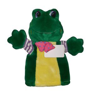Vntg 1995 KIDS II Frog Hand Puppet Polka Dot Bow Tie Soft Plush Doll Collectible